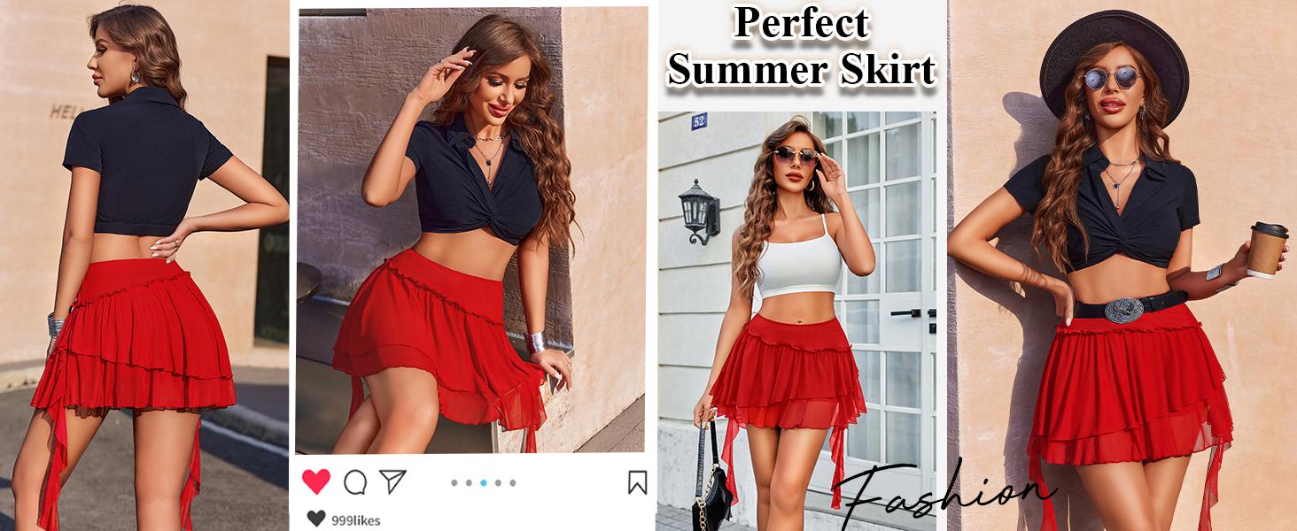 Avidlove Women's Pleated Mini Skirt Mesh Layered Ruffled Skirt Casual Ruffles Flowy Skorts S-XXL Avidlove Women's Pleated Mini Skirt Mesh Layered Ruffled Skirt Casual Ruffles Flowy Skorts S-XXL