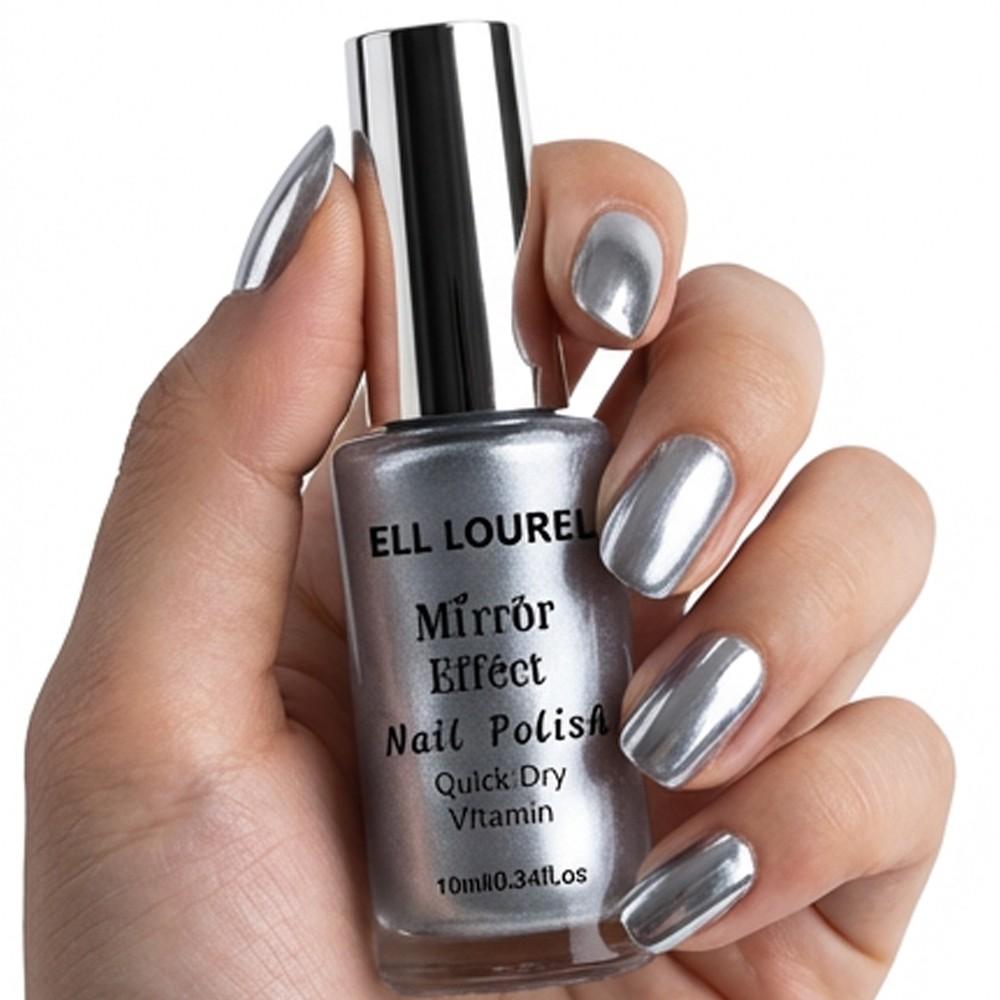 ELL LOUREL Mirror Effect Nail Polish, 10ml Silver Quick-Dry Vitamin-Infused Nail Varnish, Alcohol-Free, Long-Lasting High Gloss, Top Coat Required for Ultimate Mirror Shine, Ideal for Parties, Holidays & Special Occasions, Perfect Nail Gift, 0.34fl.oz
