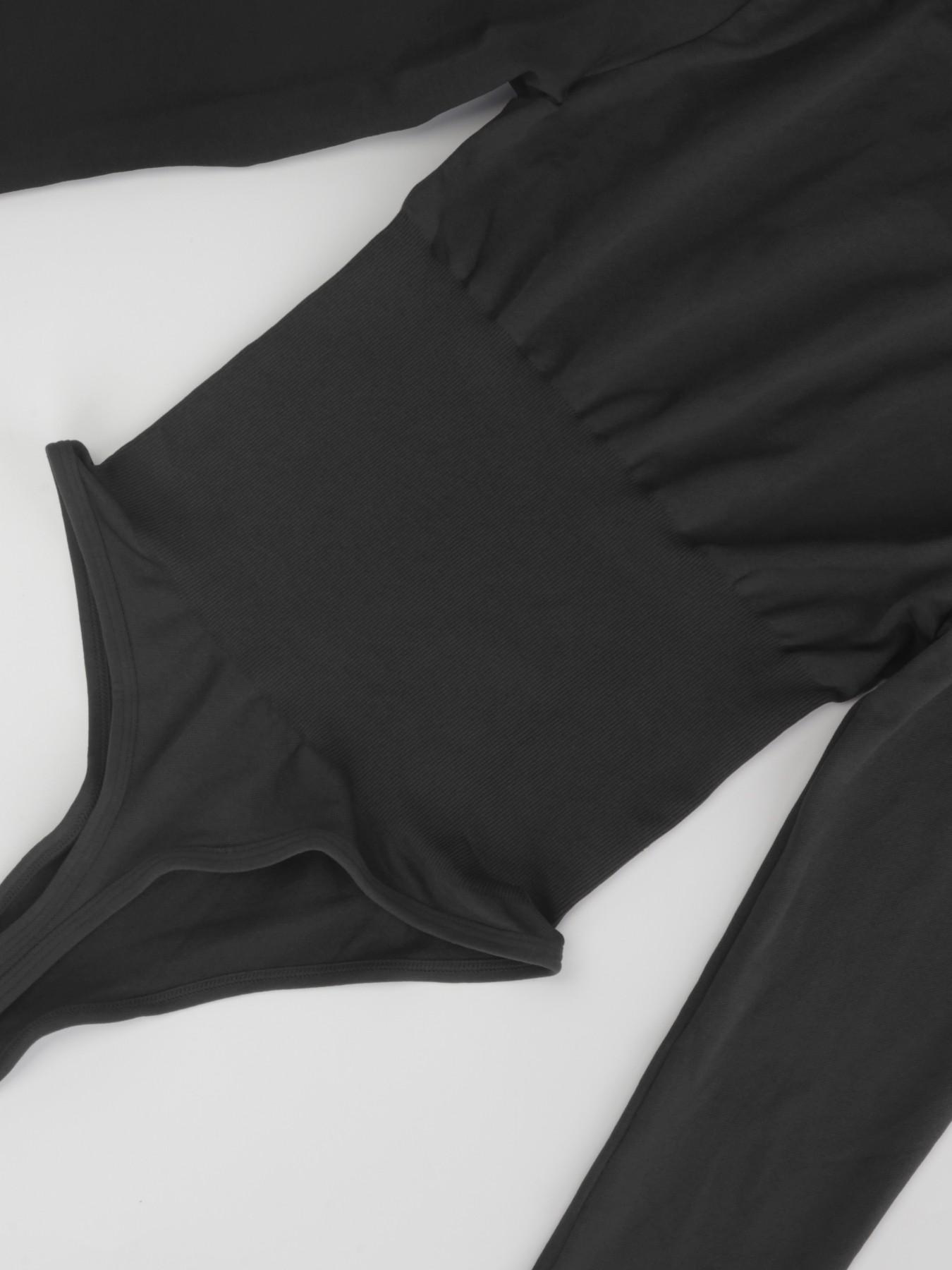 Women's solid knit long sleeve square neck shapewear bodysuit, slim fit, stretchy fabric, tummy control, Tummy Tuck Bodysuit, butt lifting design, comfortable breathable shaping wear, curve enhancer, perfect for daily casual, work, dates, parties