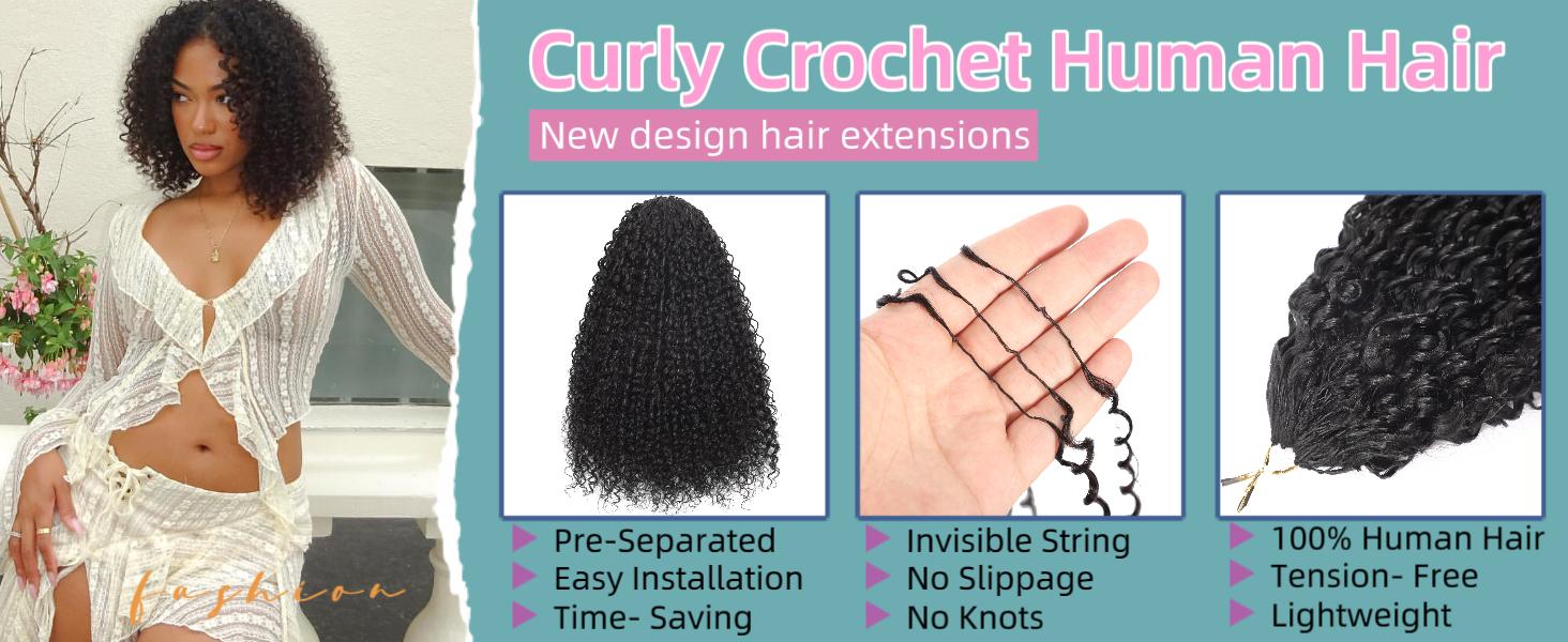 Curly Knotless Pre-Separated Crochet Hair Extensions 140G Micro Pre Looped Crochet Human Hair Extensions Curly 100% Human Hair Extensions Natural  Black Color