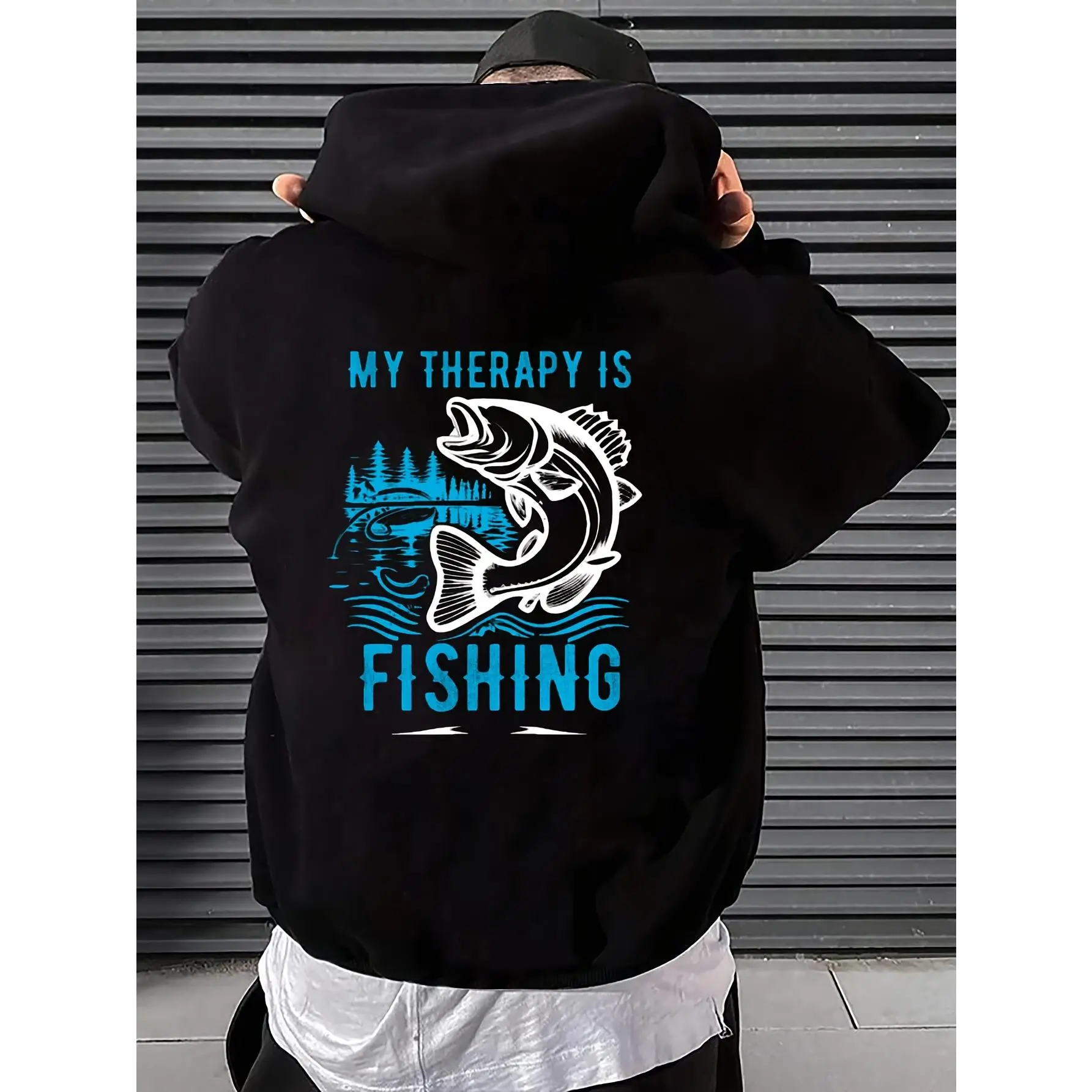 Unisex "Fishing is Relaxation" Hooded Sweatshirt - Winter Warm Fish Pattern Pullover with Hood and Pockets, Soft, Breathable, Lightweight Outdoor Fishing Apparel, Sizes S-XXXL (Ideal Gift for Anglers)