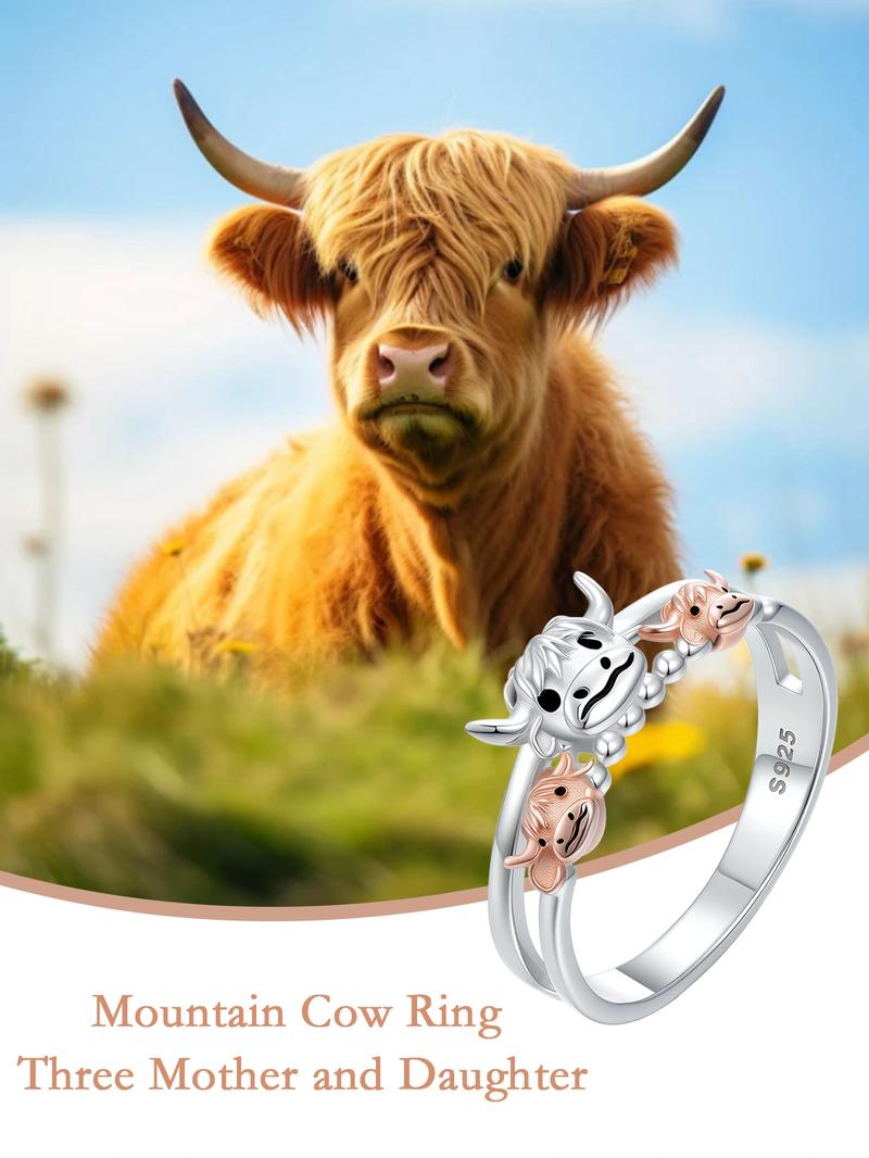 S925 sterling silver Alpine cow mother and daughter ring, love is encircled on the fingertips and passed down from generation to generation, a perfect jewelry gift must-have s925