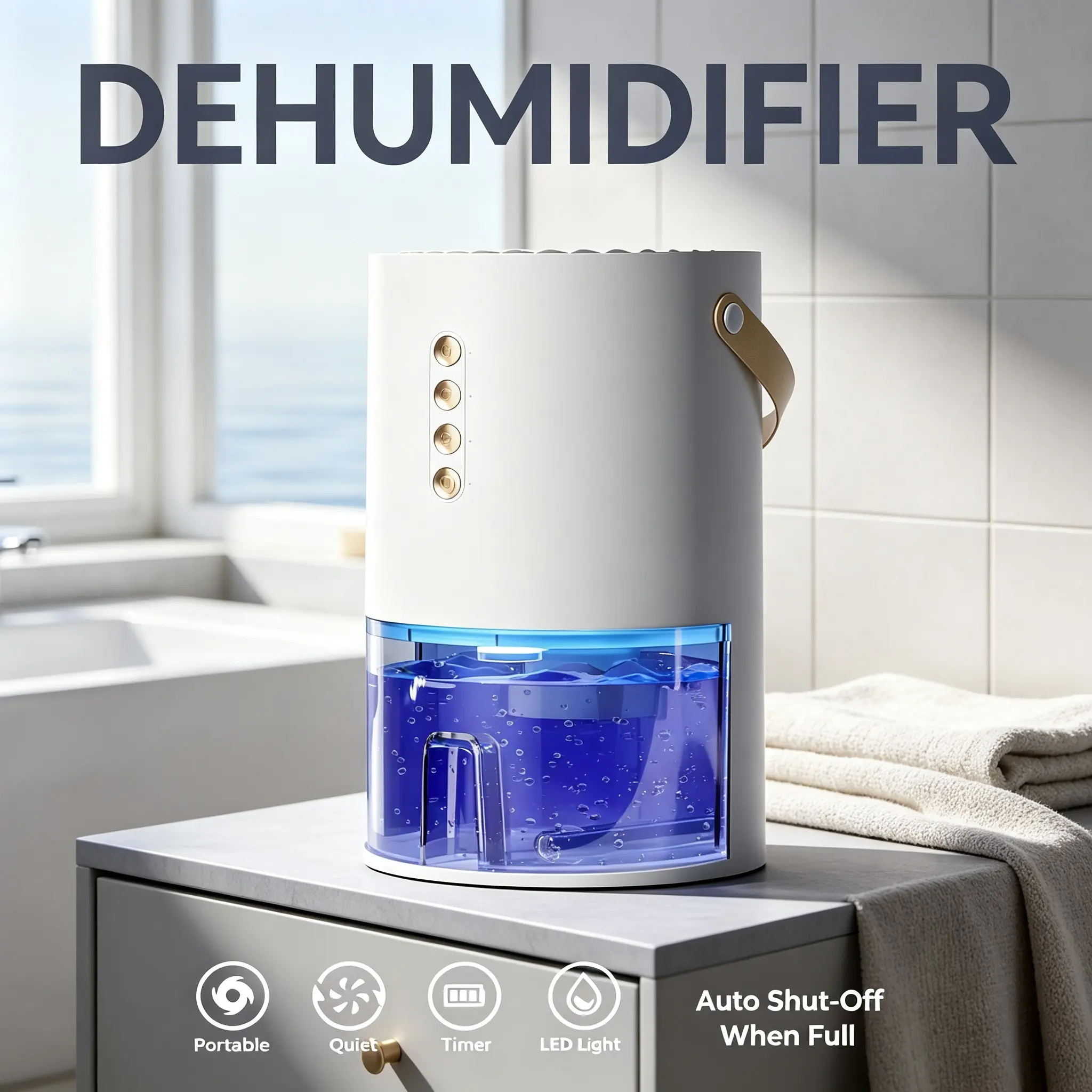 Portable Small Dehumidifier with Timer, Auto Shut‑Off, Night Light & Negative Ion Purification, Compact Mini Dehumidifier for Bedroom Bathroom Closet RV