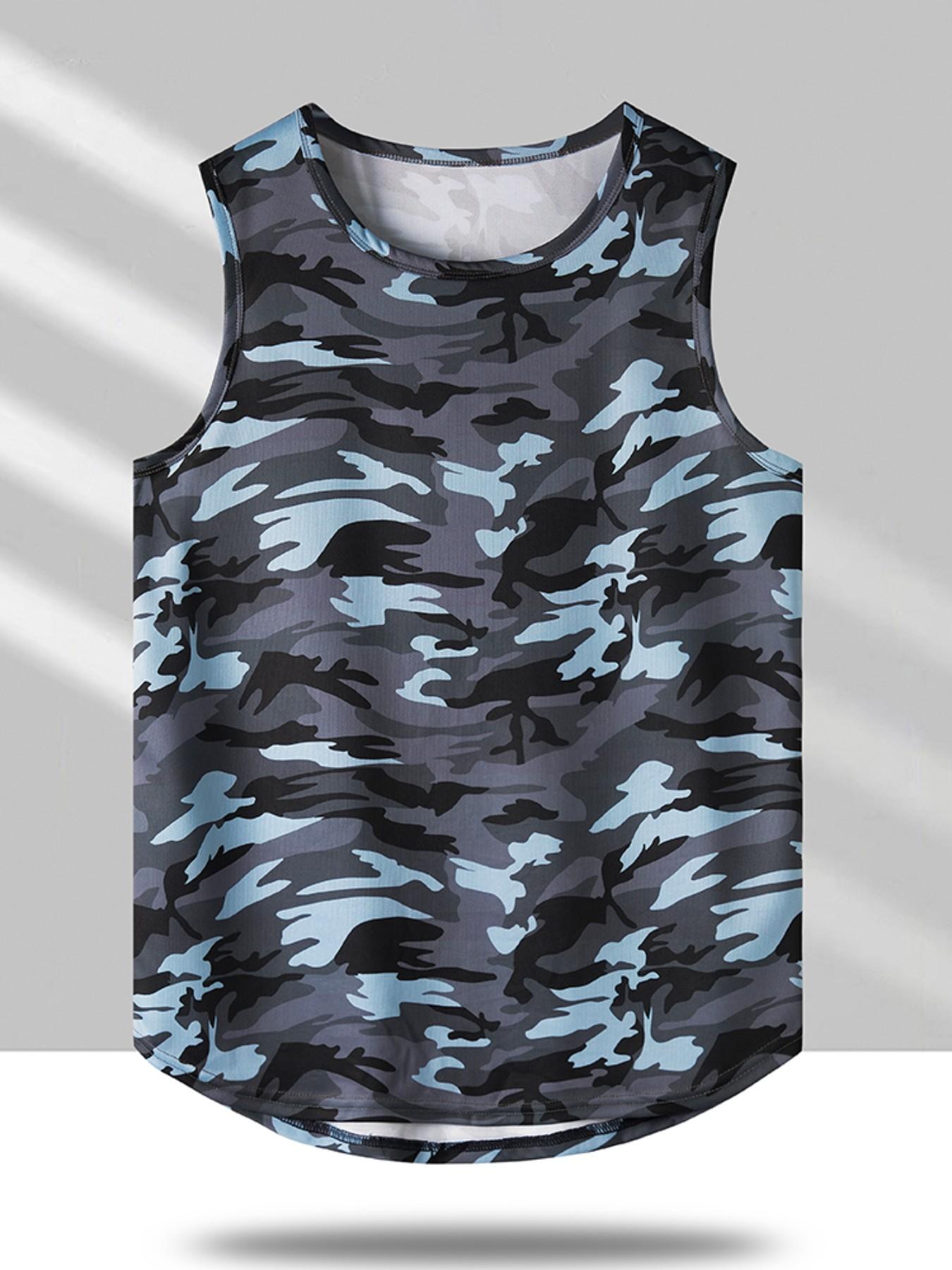 2026 Summer Camouflage Ice Silk Vest, Casual Short Sleeve Slim Fit, Street Style Geometric Pattern, Ideal for Outdoor Activities
