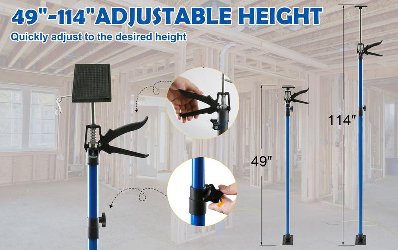 4 Pack Adjustable Support Pole, Construction Rods for Cabinet Jacks Cargo Bars Drywalls, Telescoping Support Poles Range from 49'' to 114''
