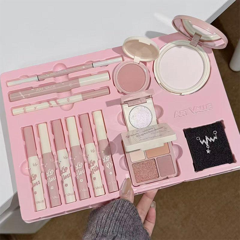 Art Value, Cosmetic Face Makeup Sets, Lip Gloss Blush Eyeshadow Powder Compact, Commuter Simple Makeup Necklace Kit, Full Makeup Equipment, Daily Makeup Kit