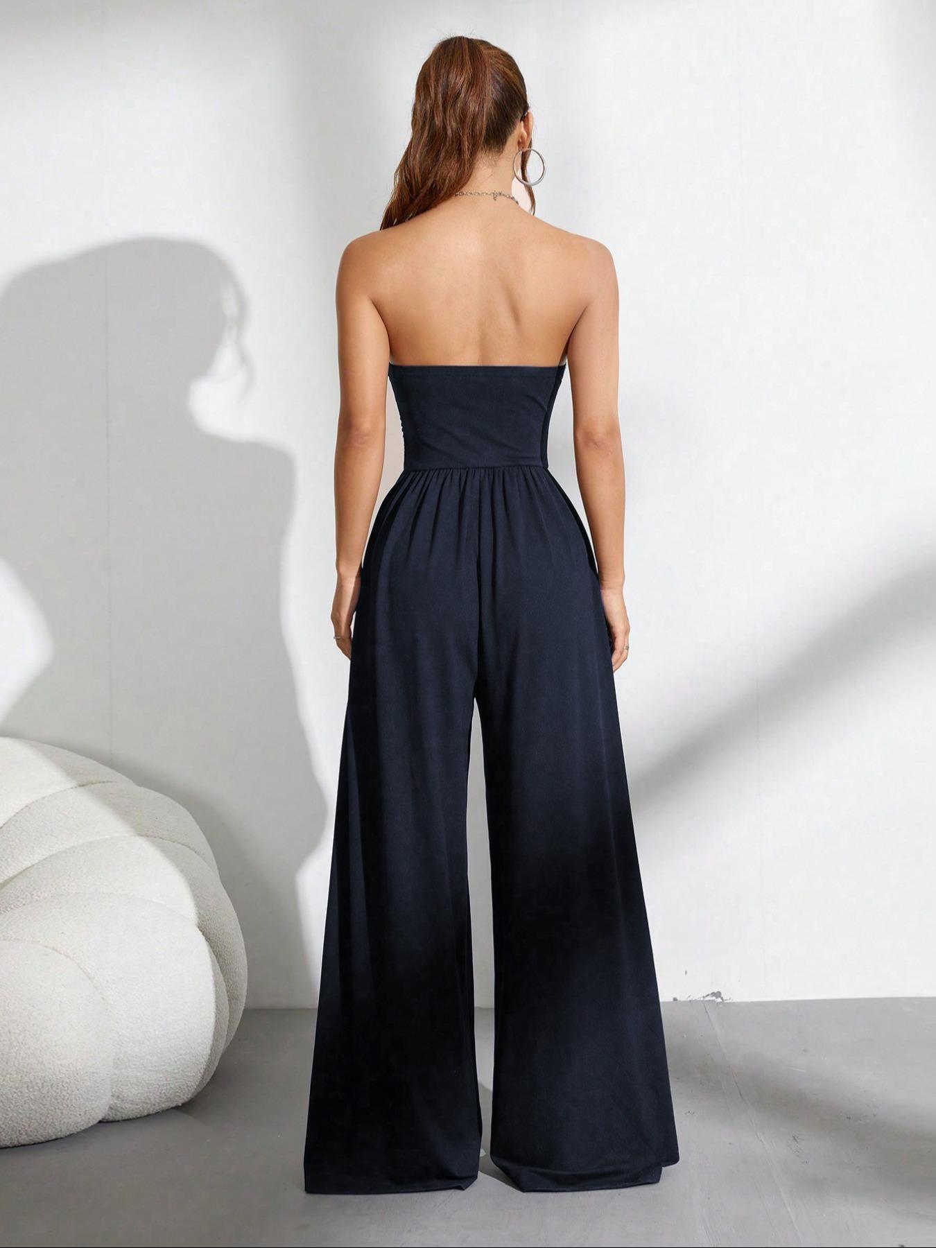 2026 Solid Color Casual Sleeveless Pleated Loose Jumpsuit Womenswear Basic
