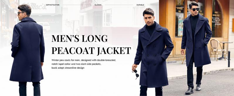Runcati Men's Double Breasted Trench Coat Casual Lapel Collar Business Winter Long Overcoats