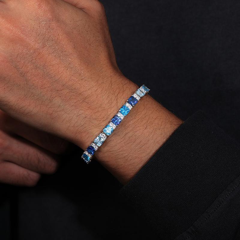 【BS9250043】 Original Gradient Blue Square Tennis Bracelet For Women S925 Sterling Silver Men Unisex Hip Hop Jewelry Party Gift New