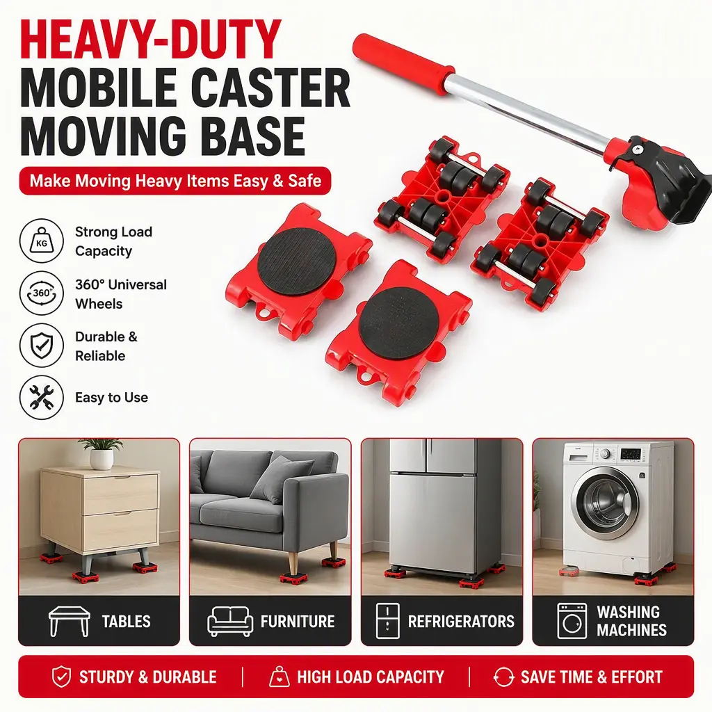 Universal‑Wheel Moving Caster Base, Practical Tool for Tables, Furniture, Washing Machines, Refrigerators & Heavy Items