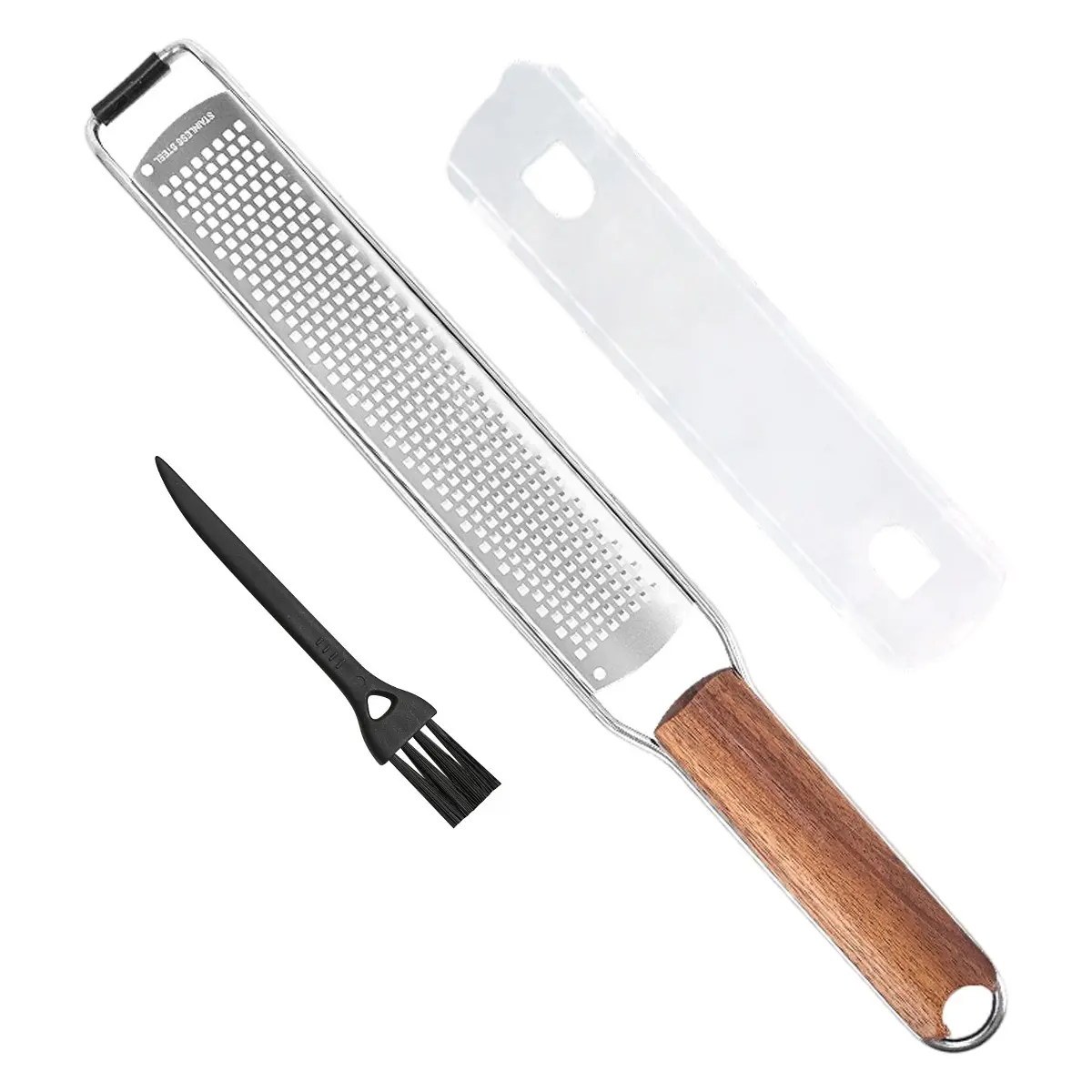 Lemon Zester & Cheese Grater with Brush, Durable Fruit Tool, Stainless Steel Wood Handle, Dishwasher Safe, Ideal for Citrus, Cheese, Vegetables, Fruits