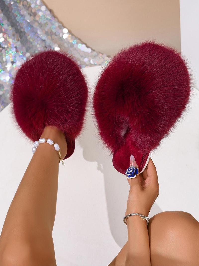 New Trendy Plush Fur Slippers, Valentine's Day Gift for Girls, Super Cute Fashion Warm Home Shoes, Fuzzy Warm Slippers, Anti-Slip Thick Sole Cotton Slippers