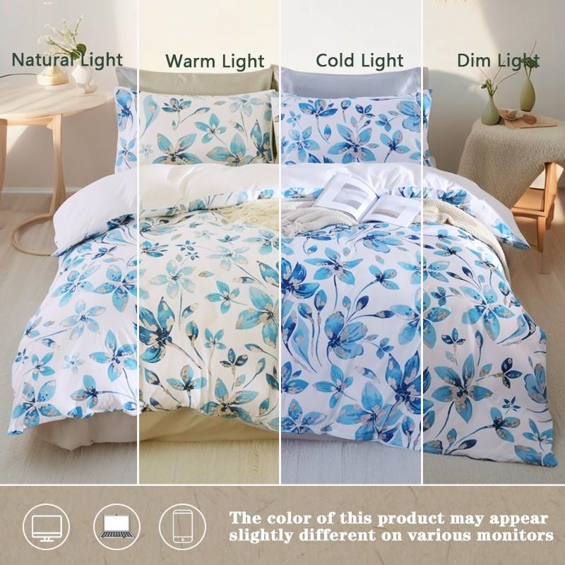 Elegant Blue Floral Print 3-Piece Duvet Cover Set, Includes 1 Duvet Cover + 2 Pillowcases (Without Insert), Elegant & Soft, Machine Washable for Easy Care