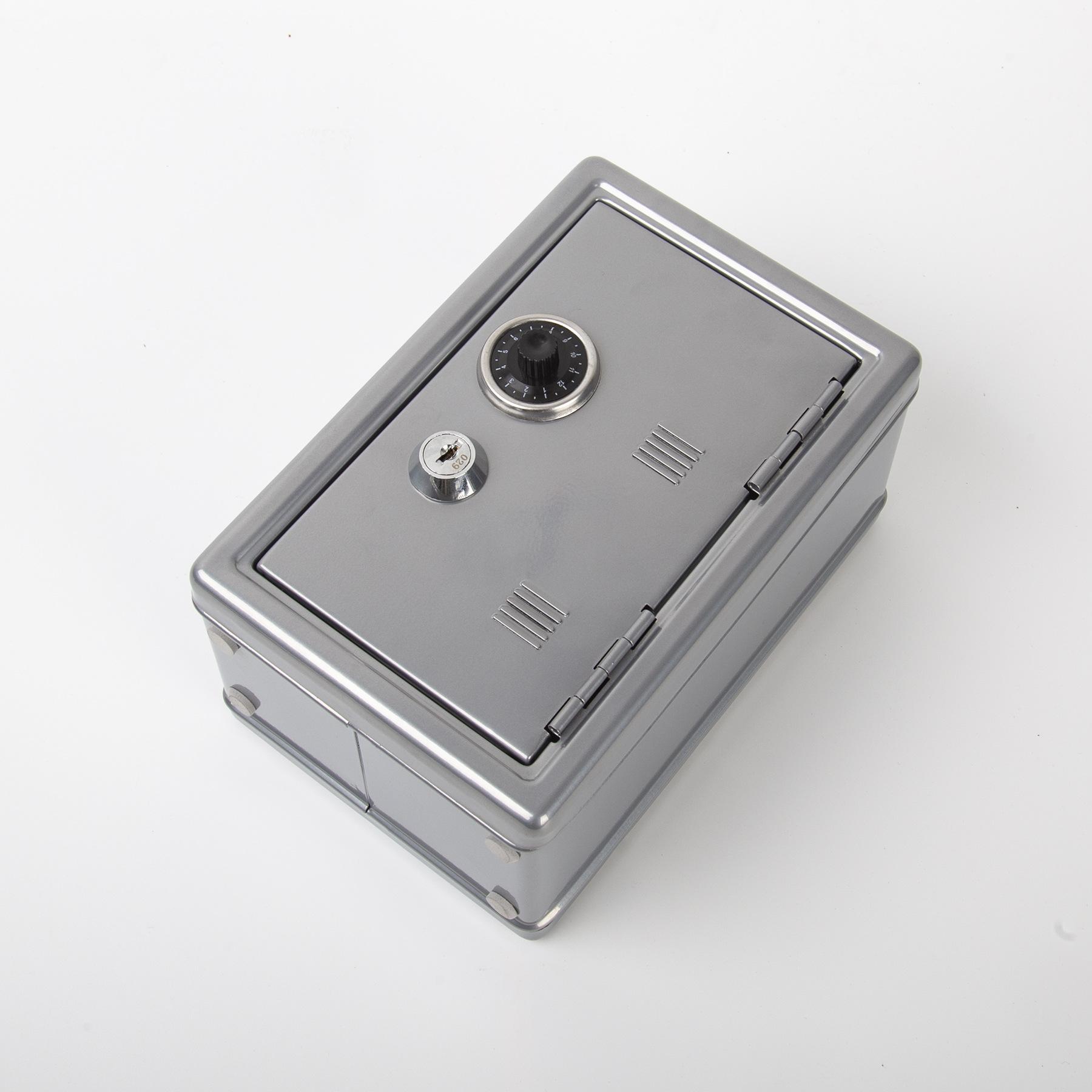 Mini Safe Piggy Bank, Creative Metal Storage Box with Password & Key Lock, Cash & Coin Organizer