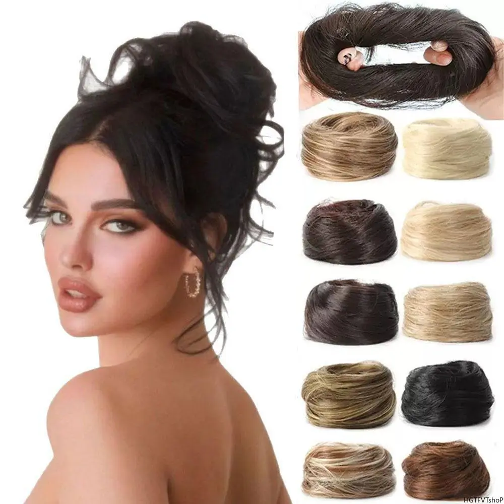 Women's Western-Style Straight Hair Extension Scrunchie - Natural Seamless Bun Maker, Instant Volume & Height Add-On for Updos, Bun Shaping, Casual Events (Compatible with Hair Updo Tutorials)