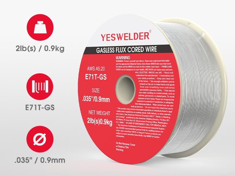 YesWelder E71T-GS Gasless Flux Core Welding Wire | 5 Packs 2LB Spool .030"/.035" Diameter Self-shielded Mild Carbon Steel MIG Wire