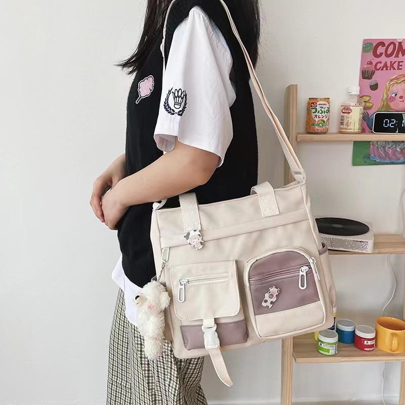 Canvas Tote Bag for Women, Multi Pocket Crossbody Shoulder Bag, Cute College Bag for School, Work, Travel & Everyday Use  Multi Pocket Tote Bag for Phone, Books & Daily Essentials, Lightweight Canvas Crossbody Bag with Shoulder Strap for School & Work tik