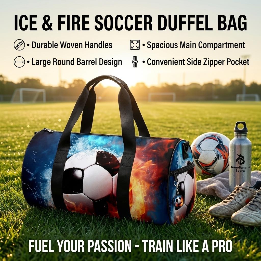 Portable Soccer Print Travel Duffel Bag Lightweight Outdoor Sports Crossbody Pack Foldable Design Large Capacity Storage For Gym Training Camping Hiking And Daily Travel Water Resistant Fabric Easy To Carry And Store Ideal For Athletes On The Go