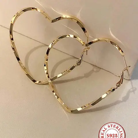 Large Heart Ring Earrings for Women, Twisted Edge Heart Studs, Love Heart Earring, Hypoallergenic Fashion Jewelry, Party & Daily Wear, Gift Idea