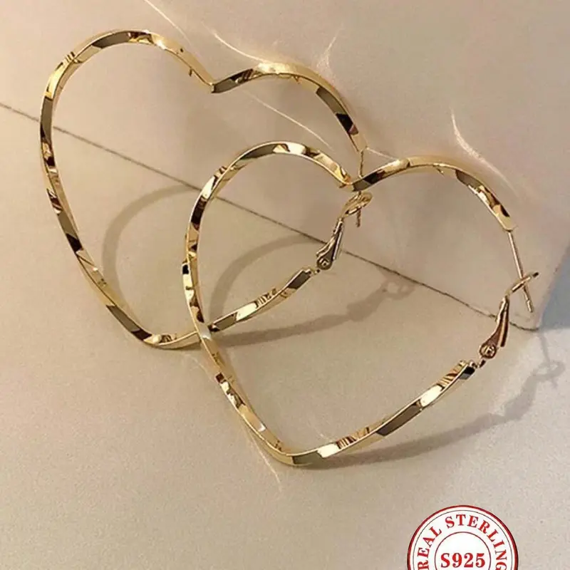 Large Heart Ring Earrings for Women, Twisted Edge Heart Studs, Love Heart Earring, Hypoallergenic Fashion Jewelry, Party & Daily Wear, Gift Idea