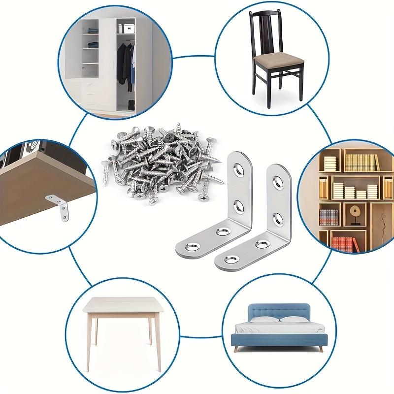 16Pcs. Stainless Steel L-Bracket Set, 3.99x3.99 cm/4.99×4.99cm 90-Degree Right Angle with Screws for Wooden Shelves, Chairs, Tables, Dressers, Furniture Assembly
