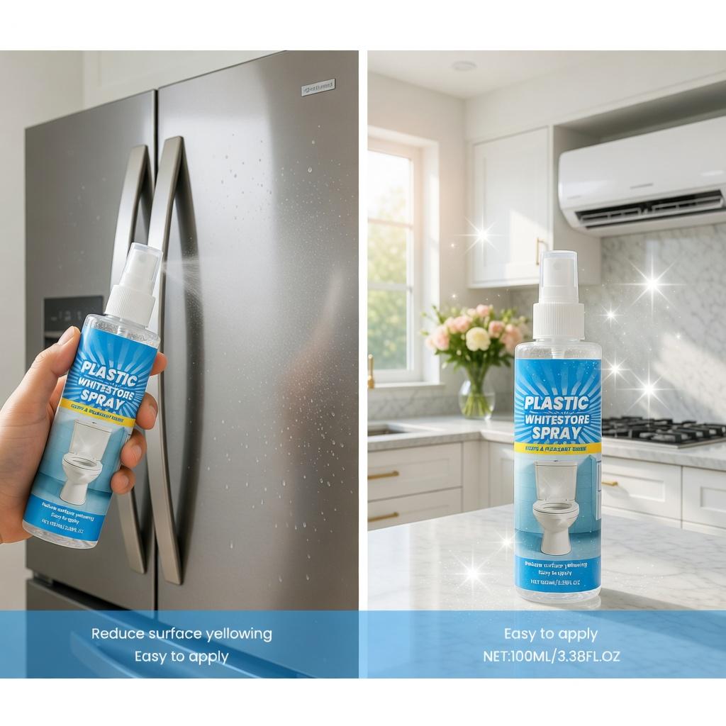 Powerful Plastic Restorer Spray - Multi-Purpose Cleaner & Revitalizer for Refrigerator, Air Conditioner, Toilet & All Plastic Surfaces Powerful Plastic Restorer Spray - Multi-Purpose Cleaner & Revitalizer for Refrigerator, Air Conditioner, Toilet & All Plastic Surfaces