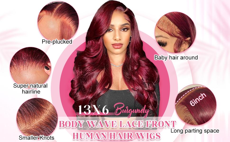 Yilike 99j Burgundy Lace Front Wigs Human Hair Red Burgundy Wig 180% Density 13x6 Body Wave Lace Front Wigs Pre Plucked Glueless Lace Front Wigs Human Hair for Women Yilike 99j Burgundy Lace Front Wigs Human Hair Red Burgundy Wig 180% Density 13x6 Body Wave Lace Front Wigs Pre Plucked Glueless Lace Front Wigs Human Hair for Women