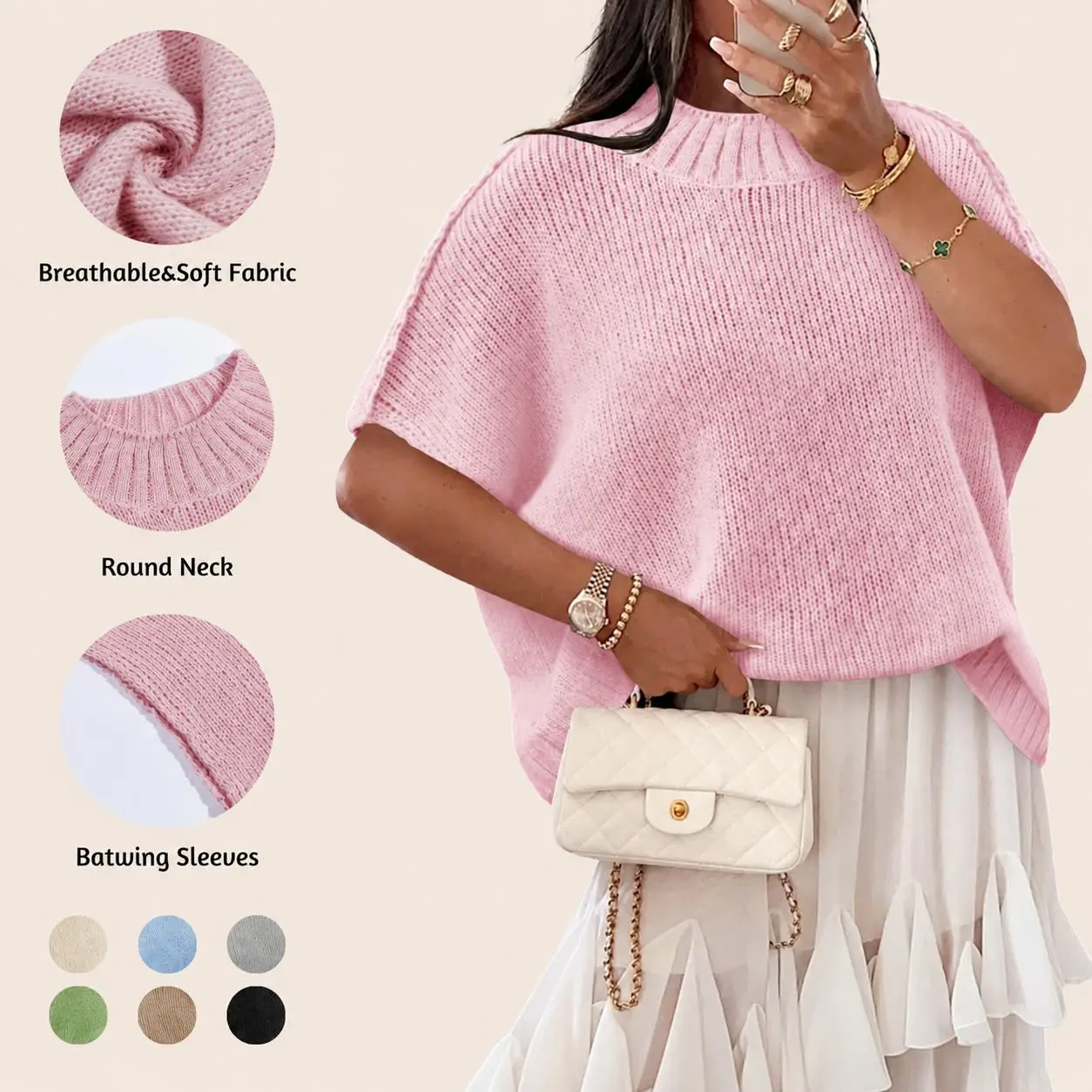 Womens Oversized Sweater Tops Summer Lightweight Batwing Half Sleeve Casual Loose Knit Pullover Shirts Clothes Skirts Knitwear