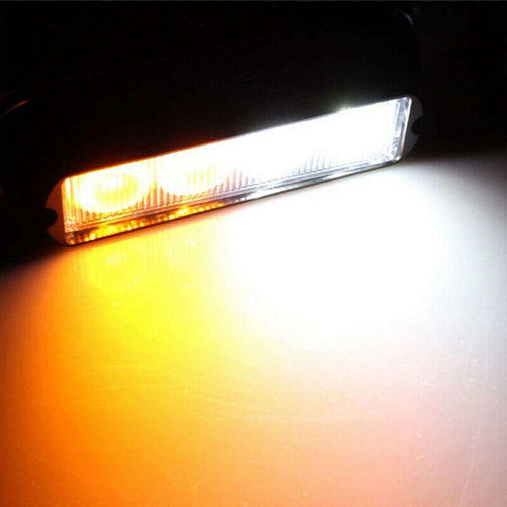 4pcs 4LED Car Amber/White Emergency Beacon Warning Flash Strobe Light Indicator