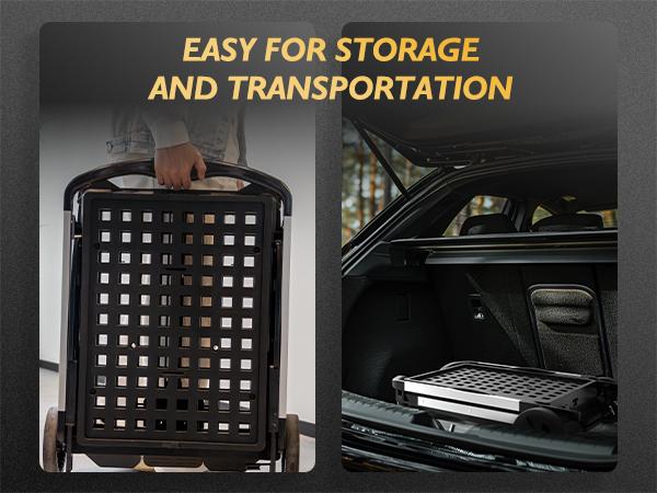 TOOLIOM Heavy-Duty Collapsible Utility Cart, 198Lbs Capacity Folding Trolley with 2 Removable Baskets, Adjustable Aluminum Frame & Quiet Rubber Wheels for Grocery Shopping, Office, Camping and Home