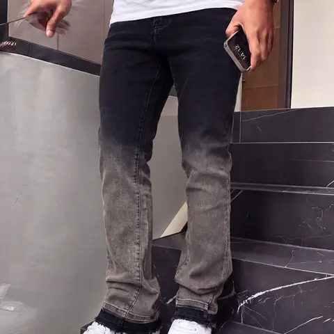 Men's Slim Fit Bootcut Denim Jeans, Vintage Gradient Elastic Stacked Flared Pants, Everyday Casual Street Style Retro Trousers - Ideal Gift(Size Down For Fitted Slim Look)