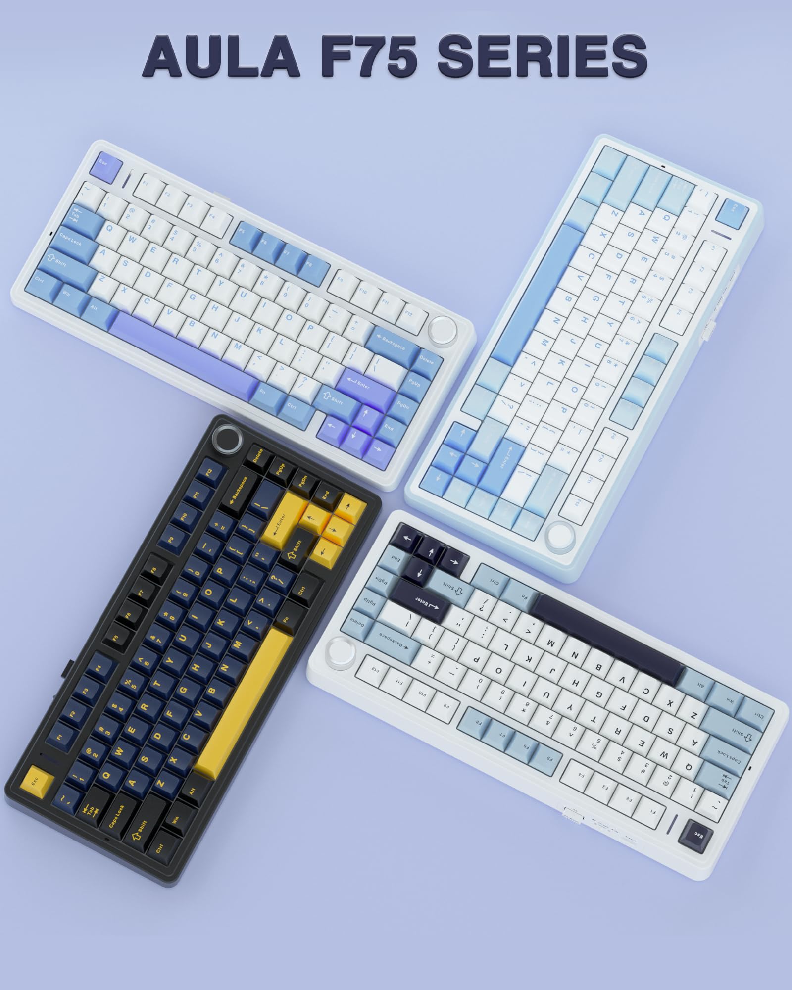 AULA F75 Custom Wireless Mechanical Gaming Keyboard, 75 Percent Gasket Hot Swappable Keyboard, RGB Rainbow Backlit Gaming Keyboard,Tri-Mode, creamy keyboards budget keyboard  office computer accessory purple volume Knob Control TikTokShopfalldealsforyou