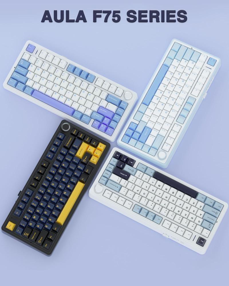 AULA F75 Custom Wireless Mechanical Gaming Keyboard, 75 Percent Gasket Hot Swappable Keyboard, RGB Rainbow Backlit Gaming Keyboard,Tri-Mode, creamy keyboards budget keyboard  office computer accessory purple volume Knob Control TikTokShopfalldealsforyou