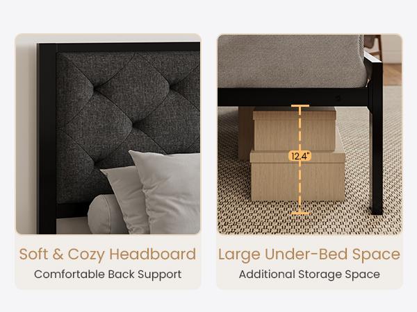 SHA CERLIN Metal Upholstered Platform Bed Frame with Headboard of Button Tufted Linen Fabric /Faux Leather,【Frame Only No Mattress】Twin/Full/Queen/King Size, Iron Slats Support, No Box Spring Needed#ChristmasGifts#TikTokShopBlackFriday