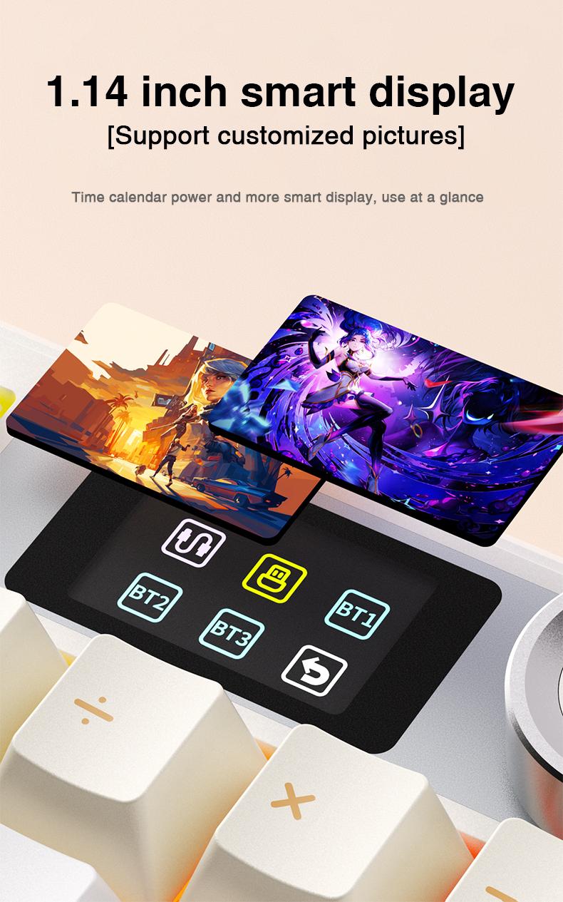 Aula F108 Pro Full Size Wireless Mechanical Gaming Keyboard With Knob Smart Screen Num Pad Creamy Typing Tri-Mode RGB Backlit Hot Swappable Keyboard for Work&Gaming – Office Accessories  Gift (Red)  creamy keyboards  Mother's Day gift