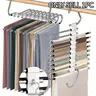 Space-Saving S-Type Pants Hangers with Clips - 9-Tier Non-Slip Organizer - Multifunctional Clothes Hanger - Extra 5 Hooks for Jeans, Trousers - Increases Closet Space by 80% Adjustable Hooks Hanger Clothes Hanger Organizers Space Saver Hangers