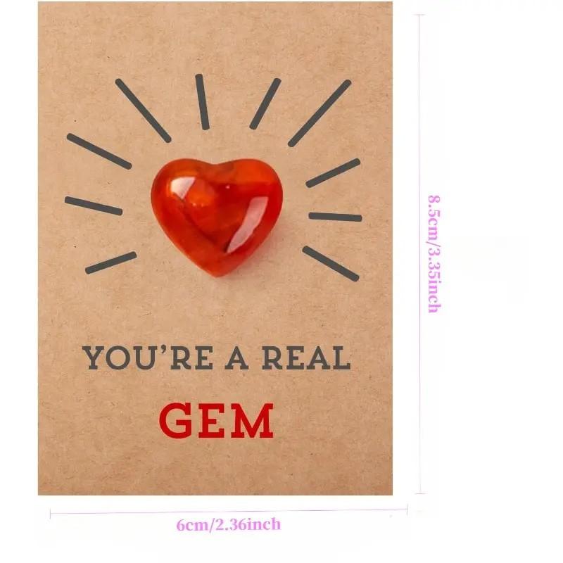 Classroom Gift Exchange Set, 24 Pre-Printed Cards & 24 Heart-Shaped Gems, DIY Customizable, Perfect for School Activities, Boys Girls, Birthday Gifts