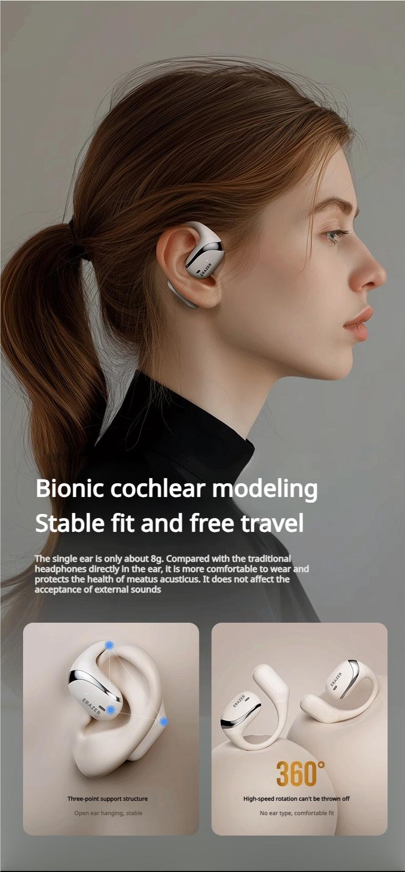 ERAZER OWS True Wireless Open Ear Earphones Bluetooth 5.4 ENC Noise Cancelling Headphones HiFi Sound Touch Control Long Playtime Not In Ear Earphones Waterproof Over Ear Wireless Headset for Working Music Movie Electronic Audio& Video Earbuds