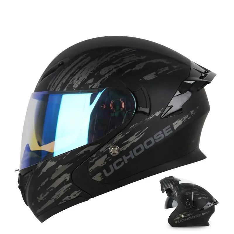 Unisex Riding Helmet with Large Rear Wing and Dual Lenses, Dot Certified All-Season Electric Motorcycle Helmet for Men and Women