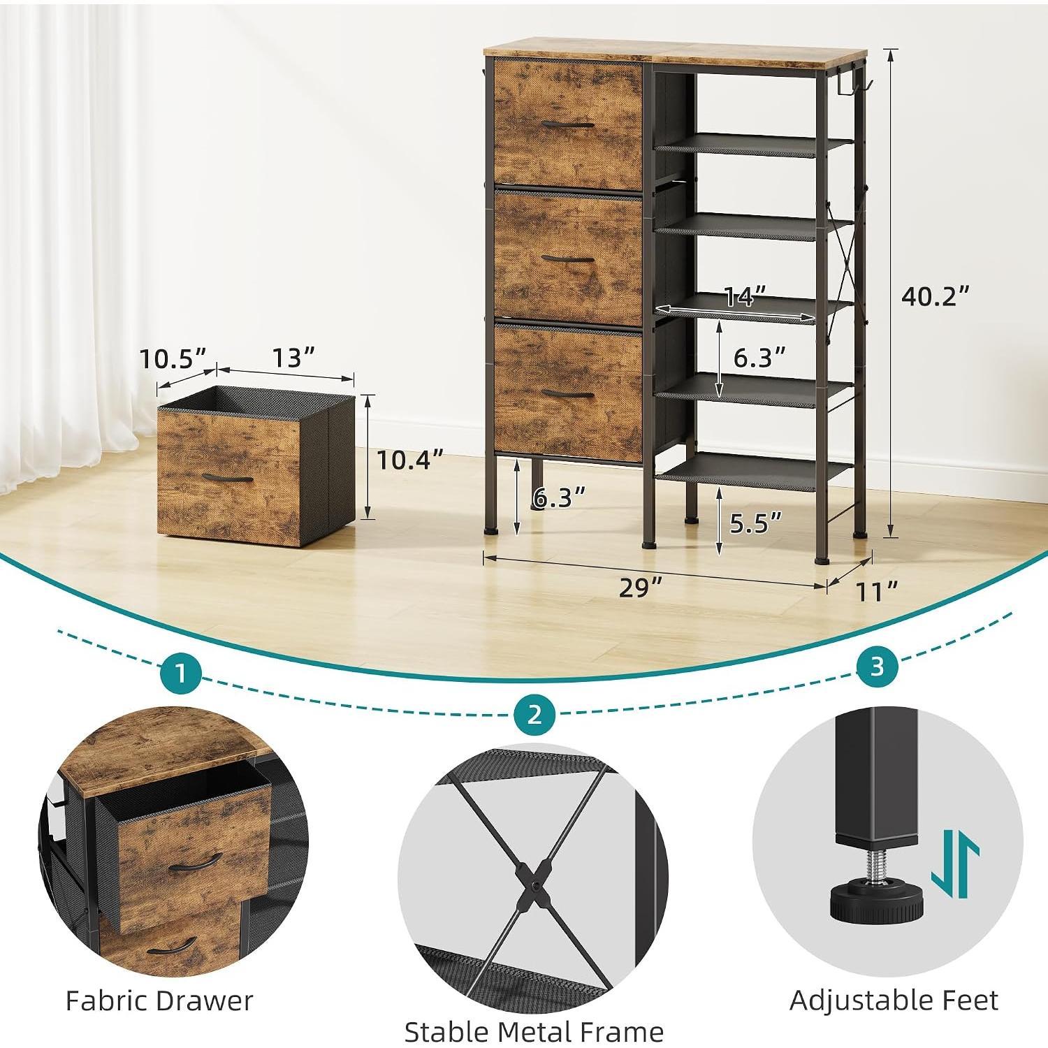Shoe Rack Organizer with 3 Fabric Drawers, 6 Tier Shoe Cabinet Storage, Multi-Use Metal Shelf for Entryway,Closet,Living Room