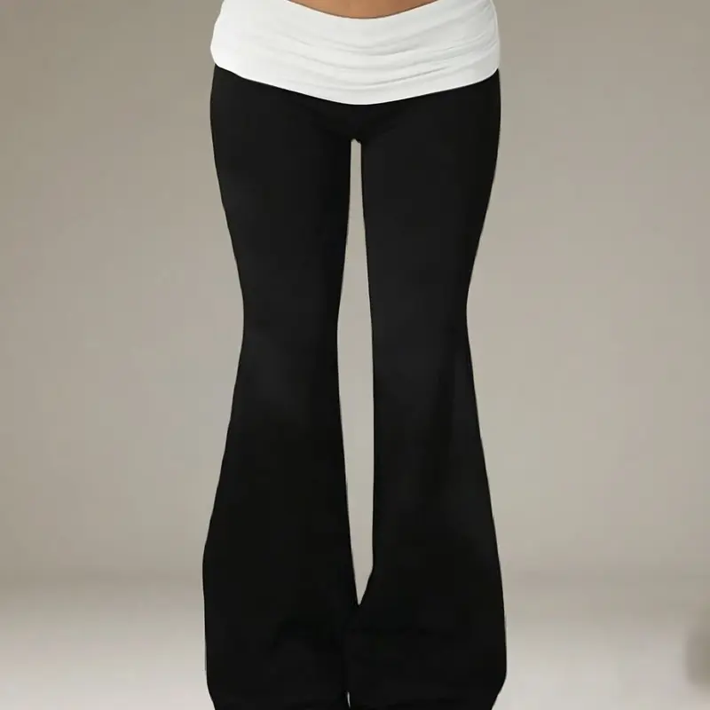 New Women's Leopard Print Low Waist Flare Pants, Elastic Waist Yoga Pants, Elegant Fashion Commute Workout Date Vacation Long Pants, Fitness Workout Pants, Fitness Bottoms