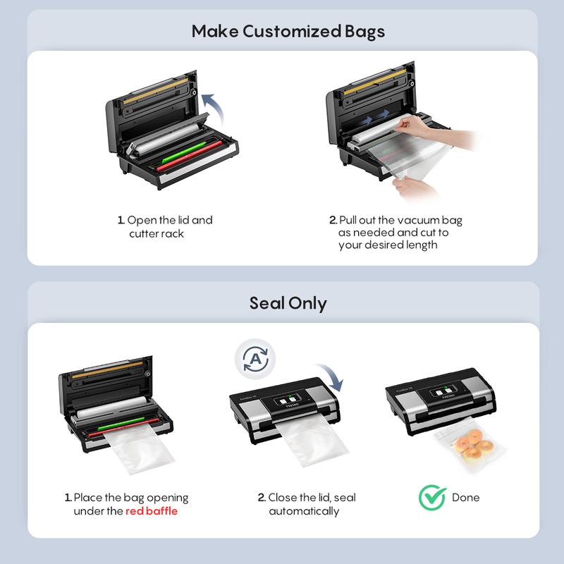 FRESKO AutoMax V8 Heavy Duty Vacuum Sealer Machine, Automatic Food Saver with Dry & Moist Modes, Built-in Cutter & Bag Storage, Includes Bags & Rolls