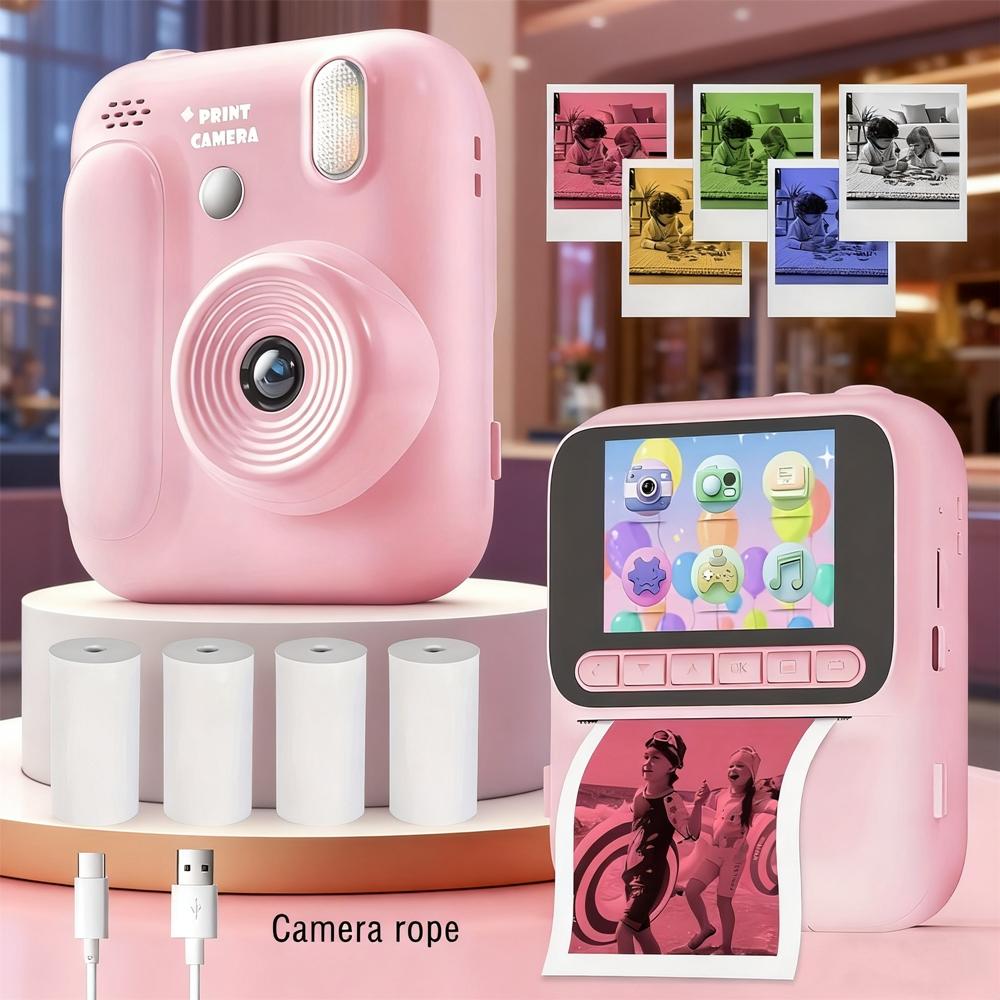 Kids Instant Print Camera, Dual 1080P HD, 1300mah Battery, 2 Printing Modes, 8x Zoom, Perfect Gift for Ages 3-12 Boys & Girls