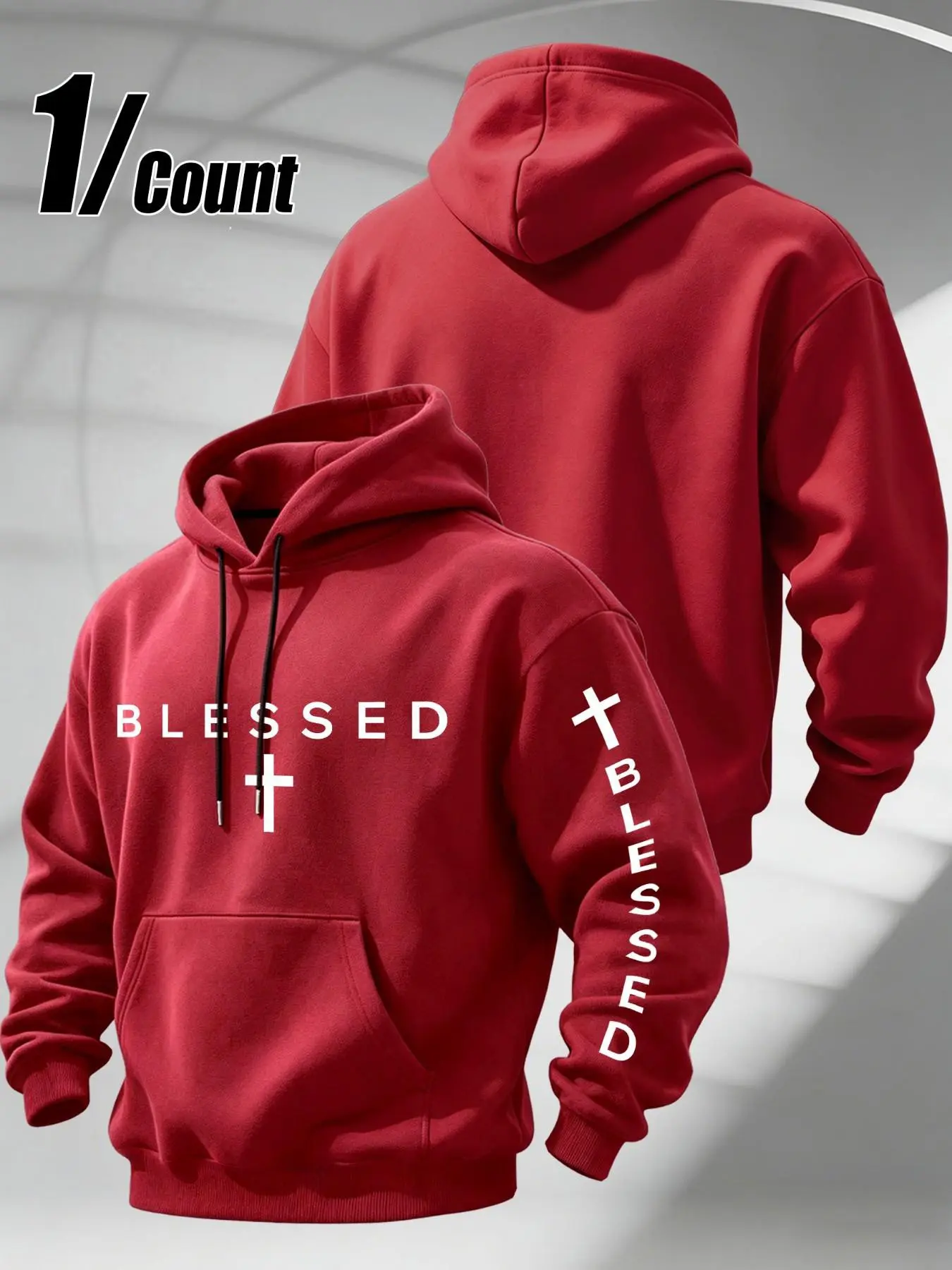 Men Pullover Hoodie Blessed Text Cross Graphic Print Long Sleeve Drawstring Pocket Hooded Sweatshirt Faith Inspired Casual Streetwear Street Daily Wear Top#FaithHoodie #CrossPrint #BlessedGraphic #MenStreetHoodie #ChristianApparel #CasualMensWear #OOTDMen