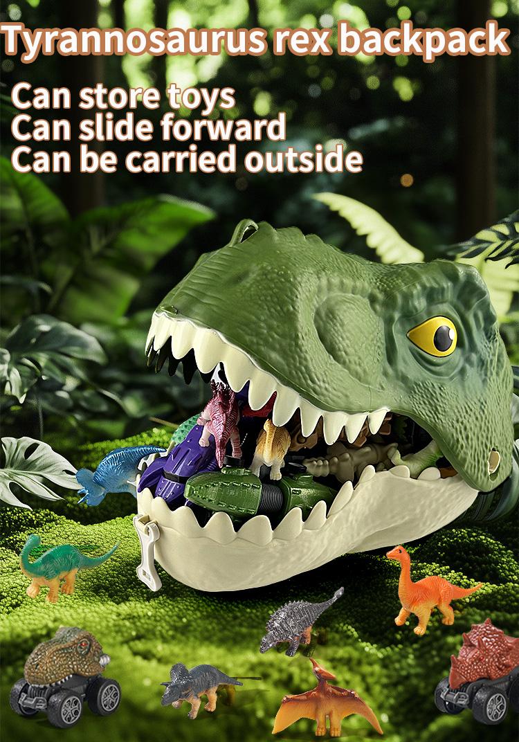 T-Rex Replica Model, Dinosaur Head Toy Storage Box, Kids Backpack Set, Portable Outdoor Toys, Halloween & Christmas Gifts for Boys Girls