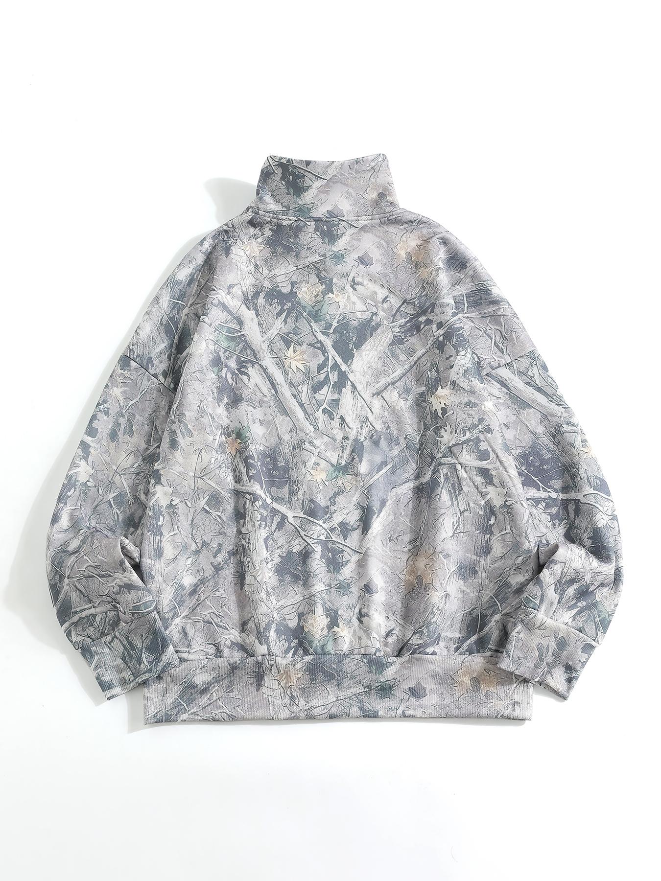 Women's Fashion Camo Zipper Half High Neck Sweater, Loose Fit Long Sleeve Casual Top, Comfortable All over Print Fall & Winter