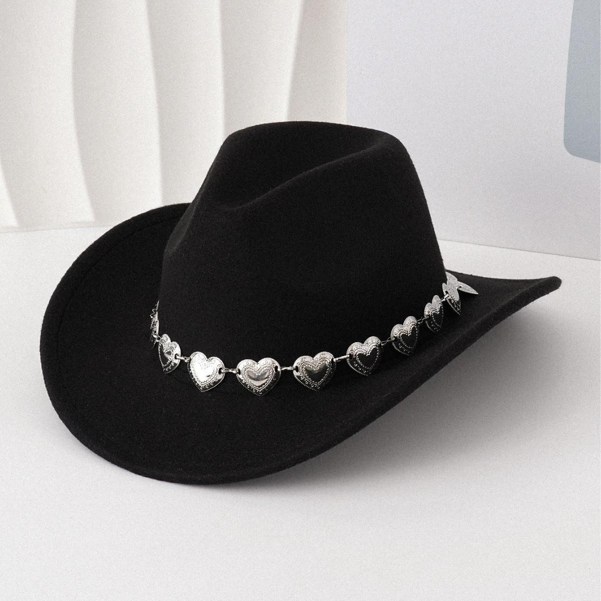 European and American cross-border hollow metal oversized love chain hat chain hip hop punk cowboy hat top hat retro felt hatSpeedy Smarts