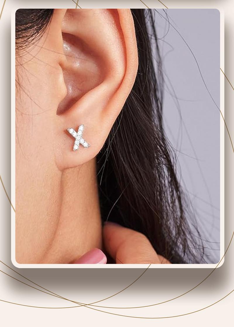 【#328 Initial Studs】Screw Back 925 Sterling Silver Synthetic Moissanite Letter stud earrings for Women Letter Stud Earrings DIY Earrings for Gilrs Initial Earrings for Women