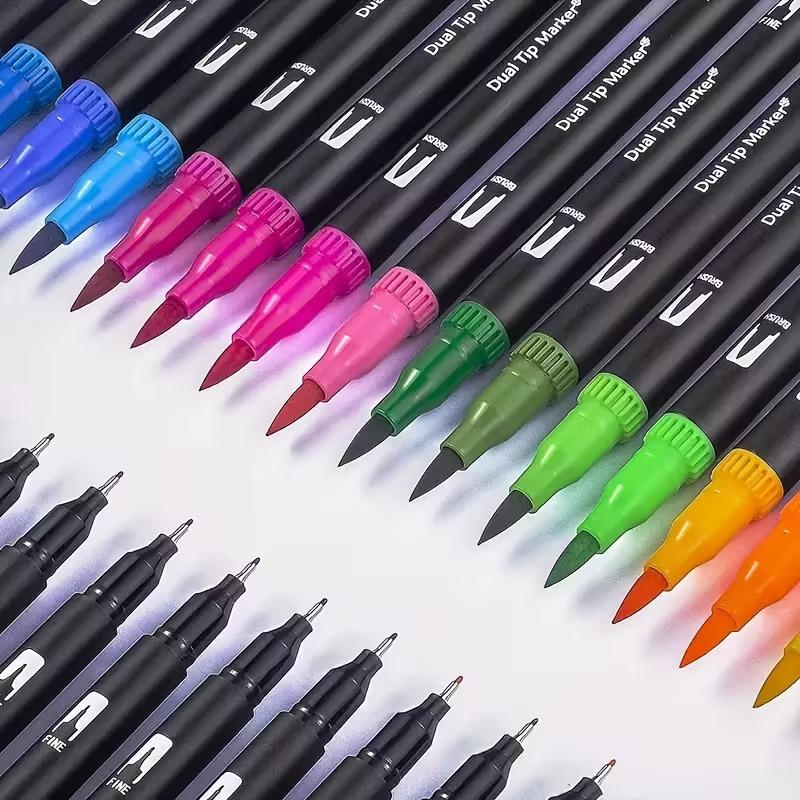 24 Color Aesthetic Dual Tip Markers, Brush & Fine Pen Set for Bullet Journaling, Calligraphy & Planner