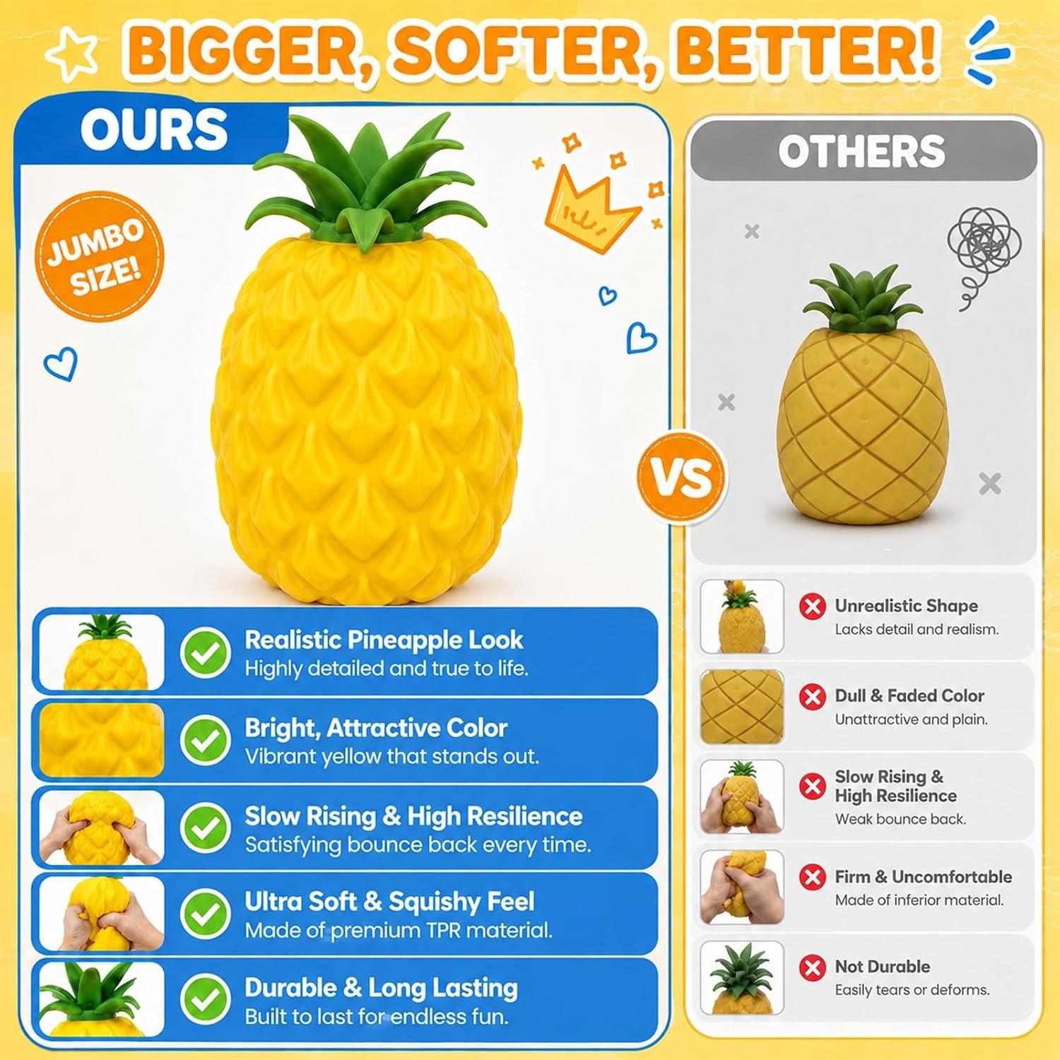 Cute Realistic Pineapple Squeeze Toy, Sensory Stress Relief Toy for Kids and Adults, Desk Decoration, Party Gift, Anxiety Relief, Soft Squishies